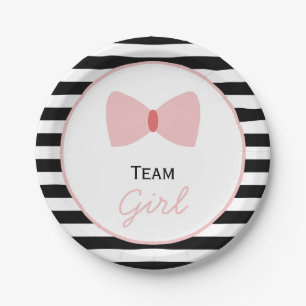 Black and white Stripes Gender Reveal Bow Paper Plates