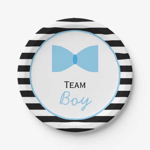 Black and white Stripes Gender Reveal  Bow Tie Paper Plates