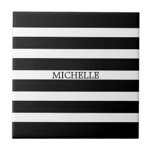 Black And White Stripes Geometric Pattern Ceramic Tile