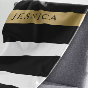 Black And White Stripes Gold Accent Baby Blanket