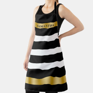 Black and white Stripes Gold Acdent Apron