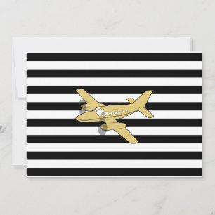 Black and white stripes & gold airplane invitation