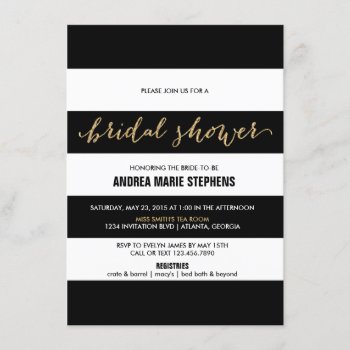 Black And White Stripes Gold Glitter Bridal Shower Invitation by InvitationBlvd at Zazzle
