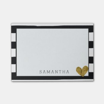 Black And White Stripes Gold Heart Post-it Notes by peacefuldreams at Zazzle