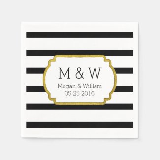 Black and White Stripes Gold Wedding Napkins