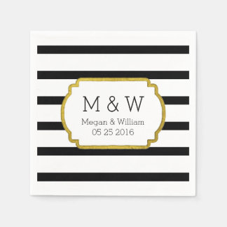 Black and White Stripes Gold Wedding Napkins
