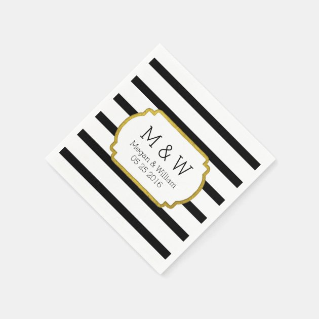 Black And White Stripes Gold Wedding Napkins