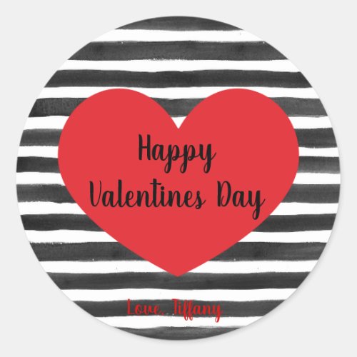 Black and white stripes Happy Valentines Day Classic Round Sticker