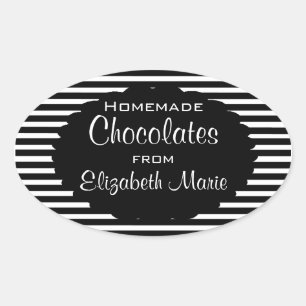 Black and White Stripes Homemade Oval Sticker
