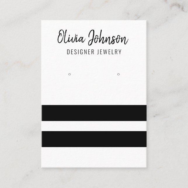 Black and White Stripes Jewelry Earring Display  Business Card (Front)