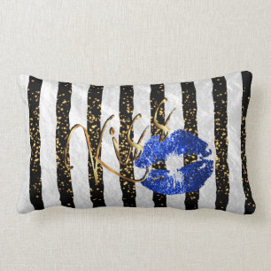 Black and White Stripes Kiss Me Lumbar Pillow
