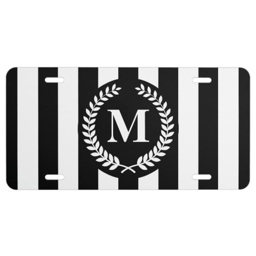 Black and White Stripes License Plate