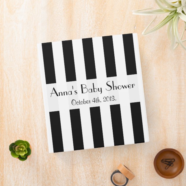 Black and White Stripes, Lines, Baby Shower 3 Ring Binder (In Situ)