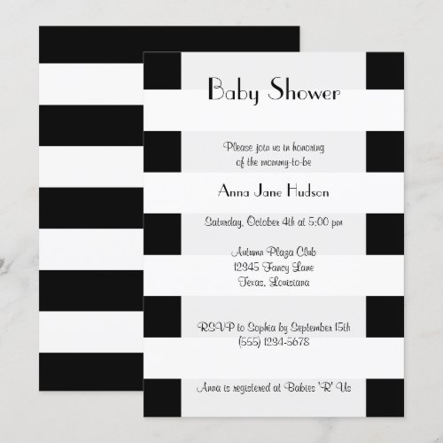 Baby Shower Chic Trendy Lines Stripes Black White Invitations