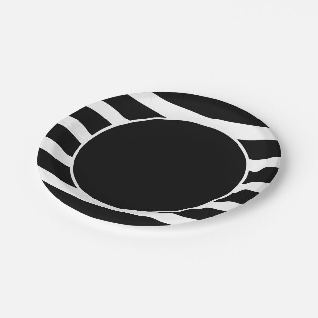 Black And White Stripes Modern Geometric Pattern Paper Plates (Angled)