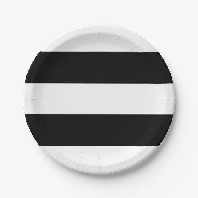 Black and White Stripes Modern Paper Plates (Front)