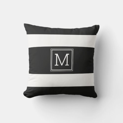 Black And White Stripes Modern Simple Monogram Outdoor Pillow