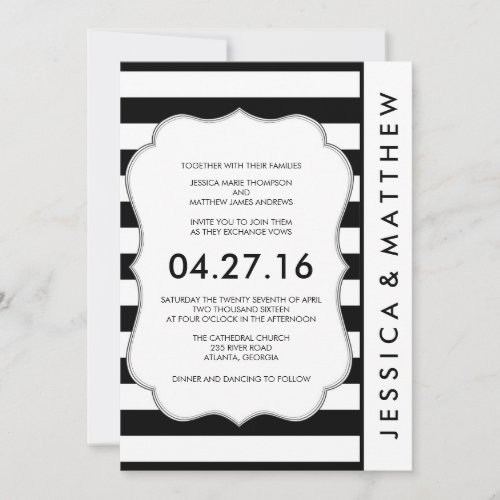 Black and White Stripes Modern Wedding Invitation 5" X 7" Invitation Card
