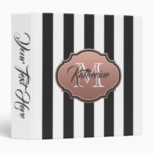 Black and White Stripes Monogram 3 Ring Binder