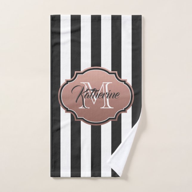 Black and White Stripes Monogram Bath Towel Set (Hand Towel)
