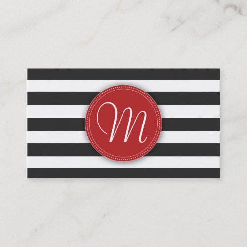 Black and White Stripes Monogram Business Card