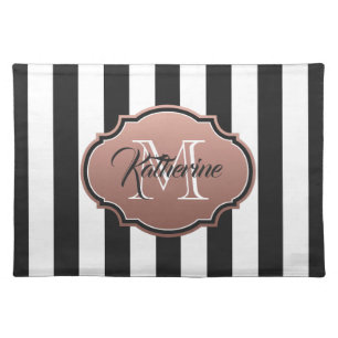 Black and White Stripes Monogram Cloth Placemat