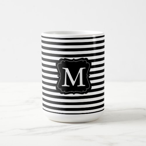 Black and White Stripes Monogram Coffee Mug