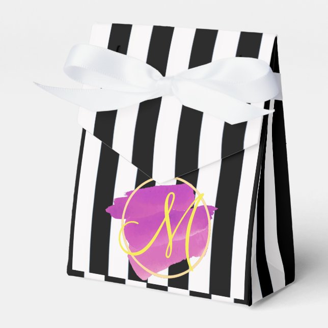 Black and White Stripes ⎥ Monogram Favor Box (Front Side)