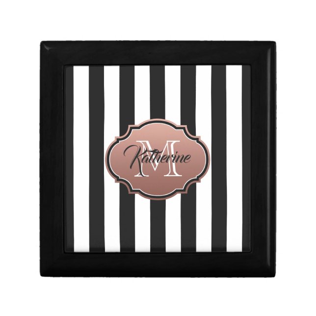 Black and White Stripes Monogram Gift Box (Front)