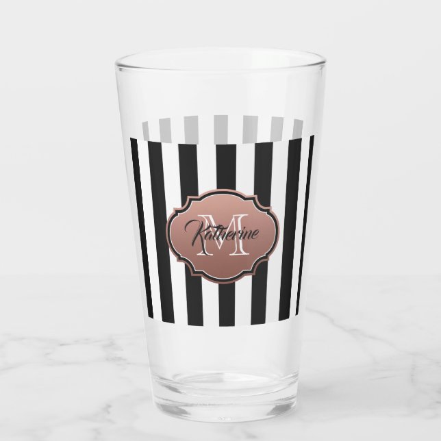 Black and White Stripes Monogram Glass (Back)