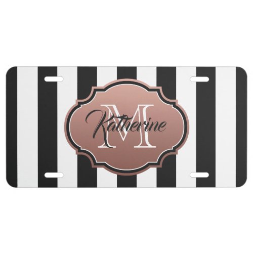 Black and White Stripes Monogram License Plate