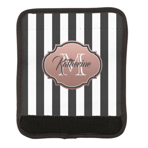 Black and White Stripes Monogram Luggage Handle Wrap