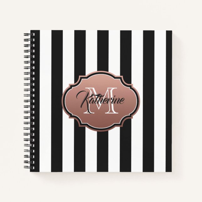Black and White Stripes Monogram Notebook (Front)