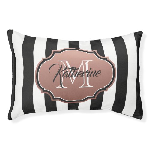 Black and White Stripes Monogram Pet Bed