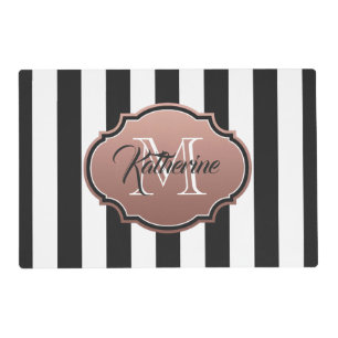 Black and White Stripes Monogram Placemat