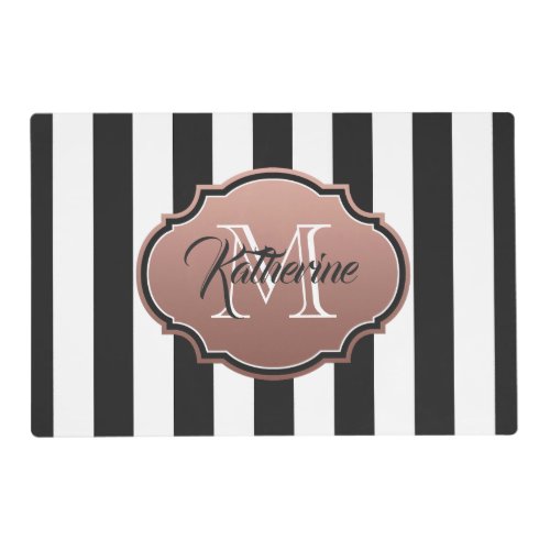 Black and White Stripes Monogram Placemat