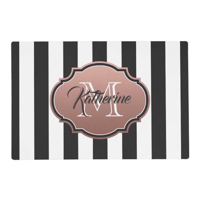 Black and White Stripes Monogram Placemat (Front)