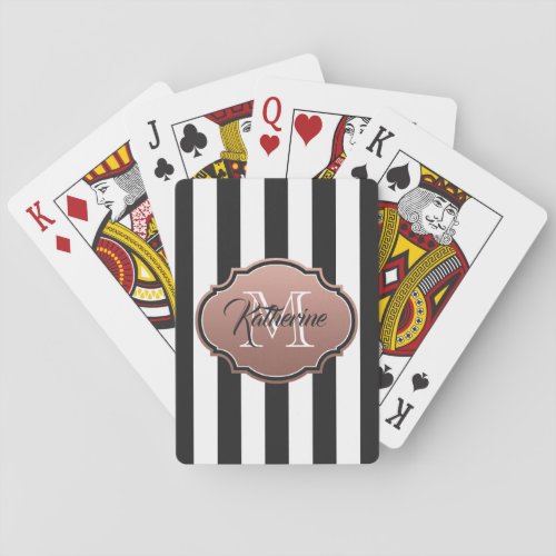 Black and White Stripes Monogram Poker Cards