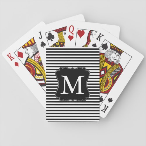 Black and White Stripes Monogram Poker Cards