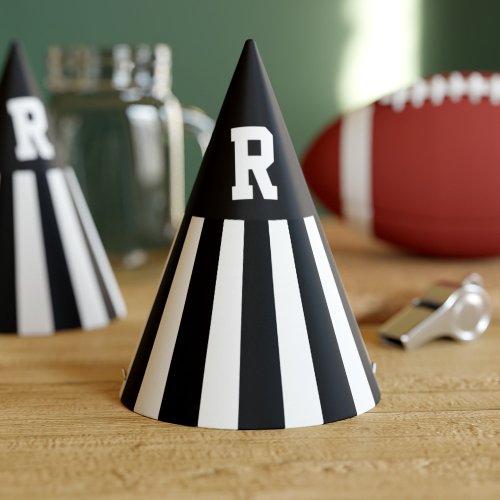 Black and White Stripes Monogram Referee Party Hat