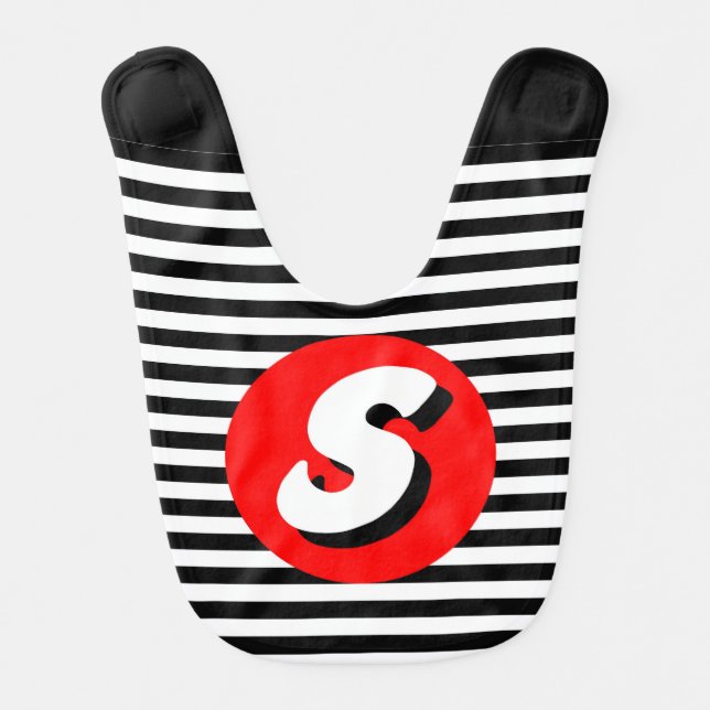 Black and white stripes Monogram S baby bib (Front)