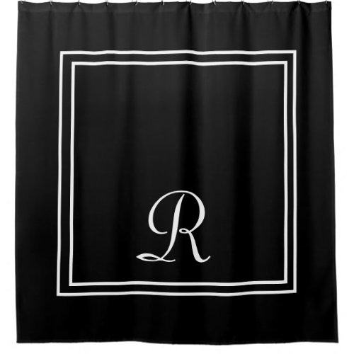 Black and White Stripes Monogram Shower Curtain