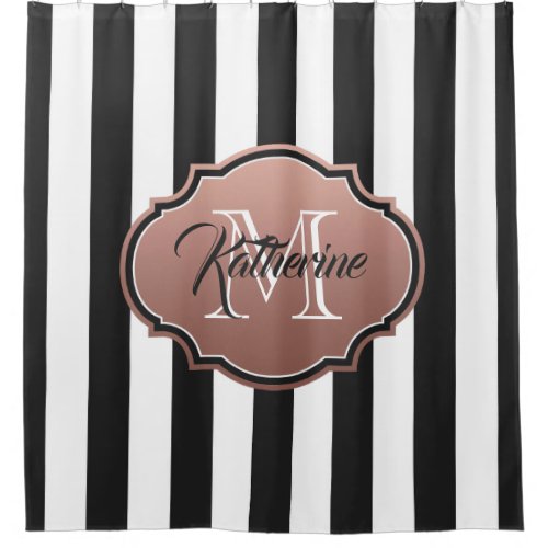Black and White Stripes Monogram Shower Curtain