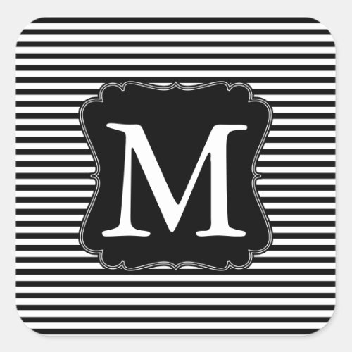 Black and White Stripes Monogram Square Sticker