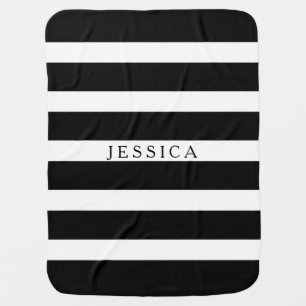 Black And White Stripes Monogramed Stroller Blanket