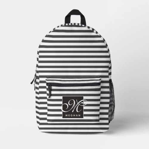 Black and White Stripes _ Monogrammed Printed Backpack