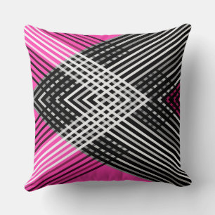 Black and white stripes on a bright pink neon back throw pillow