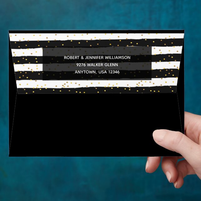 Black and White Stripes on Black Envelope (Hand)