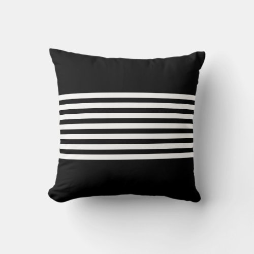 Black and White Stripes on Black Throw Pillow