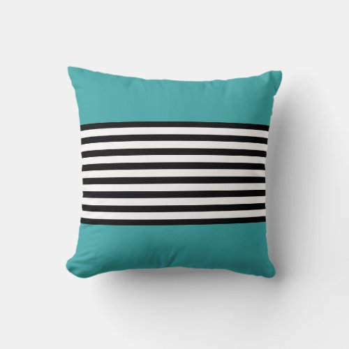 Black and White Stripes on Teal Throw Pillow